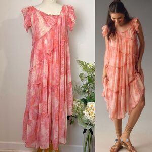 ANTHROPOLOGIE | asymmetric hanky tunic midi dress | coral | large | new nwt